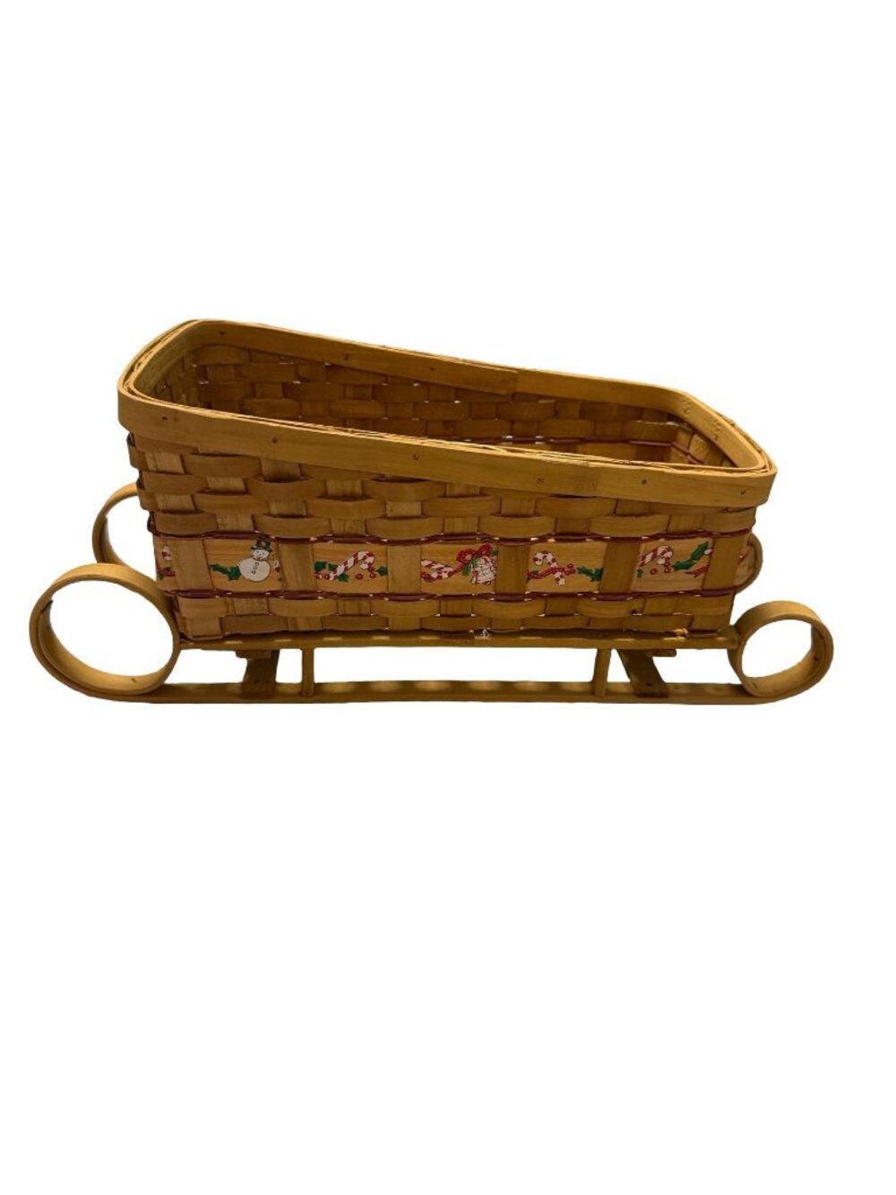 Christmas Woven Sleigh Basket Wooden Holiday Centerpiece Candy Gift Basket Decor